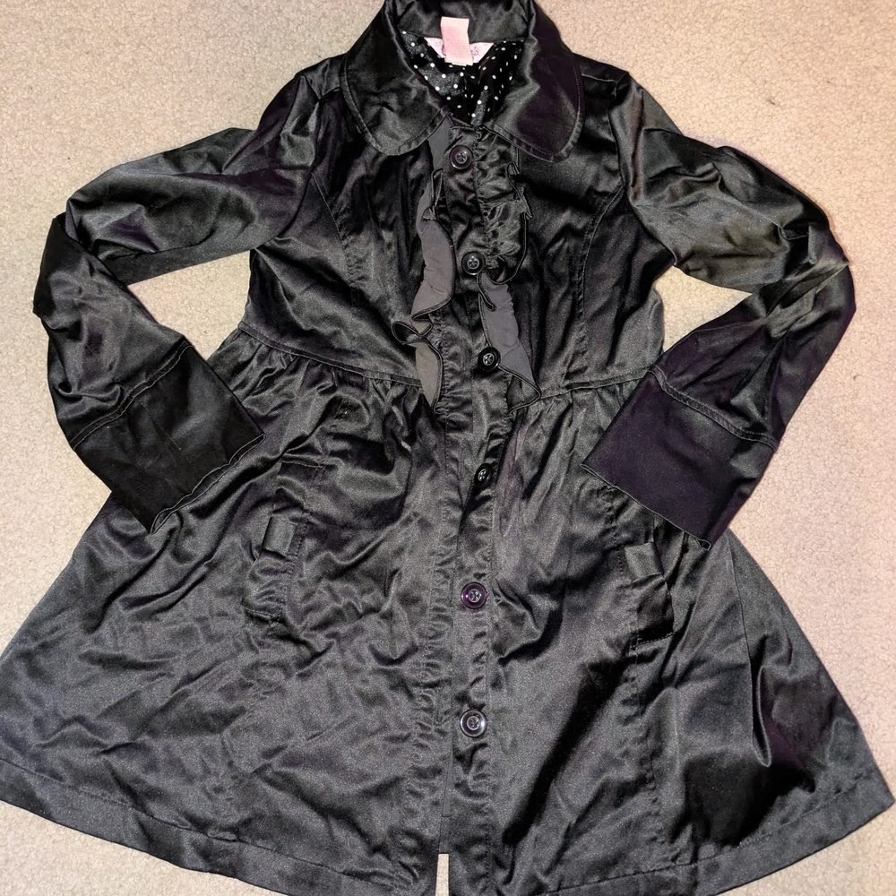 Candie's Black Trench Coat Satin Finish A-Line